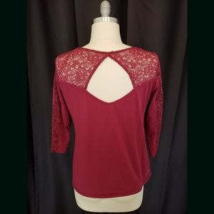 Open Back Burgundy Lace Knit Top